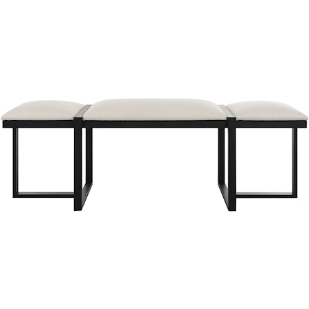 Upholstered Bench with Black Metal Frame