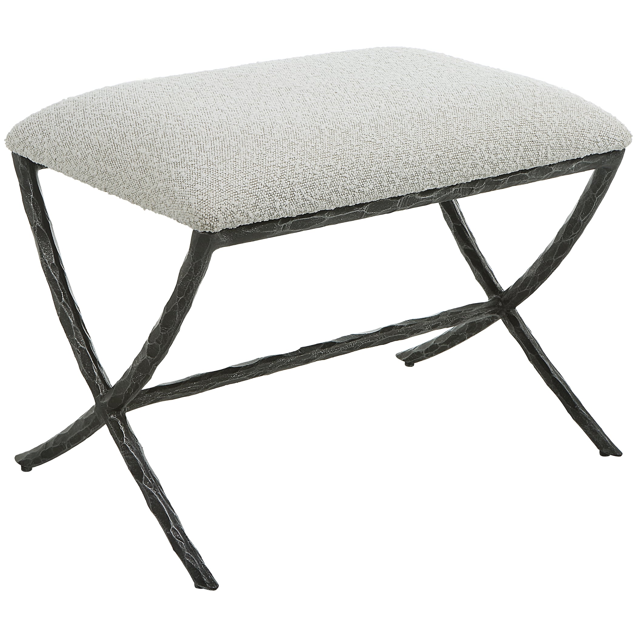 Gray Fabric Bench with Iron Base