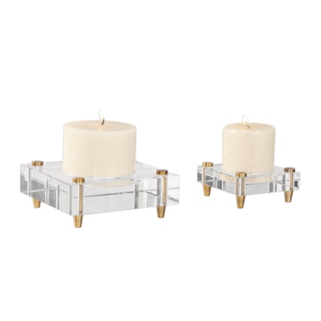 Claire Crystal Block Candleholders, S/2