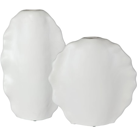 Ruffled Feathers Modern White Vases, S/2