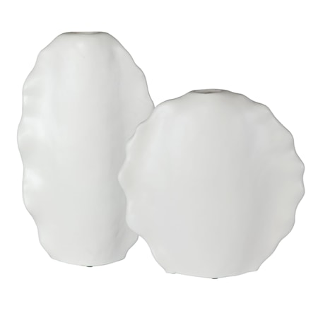 Ruffled Feathers Modern White Vases S/2