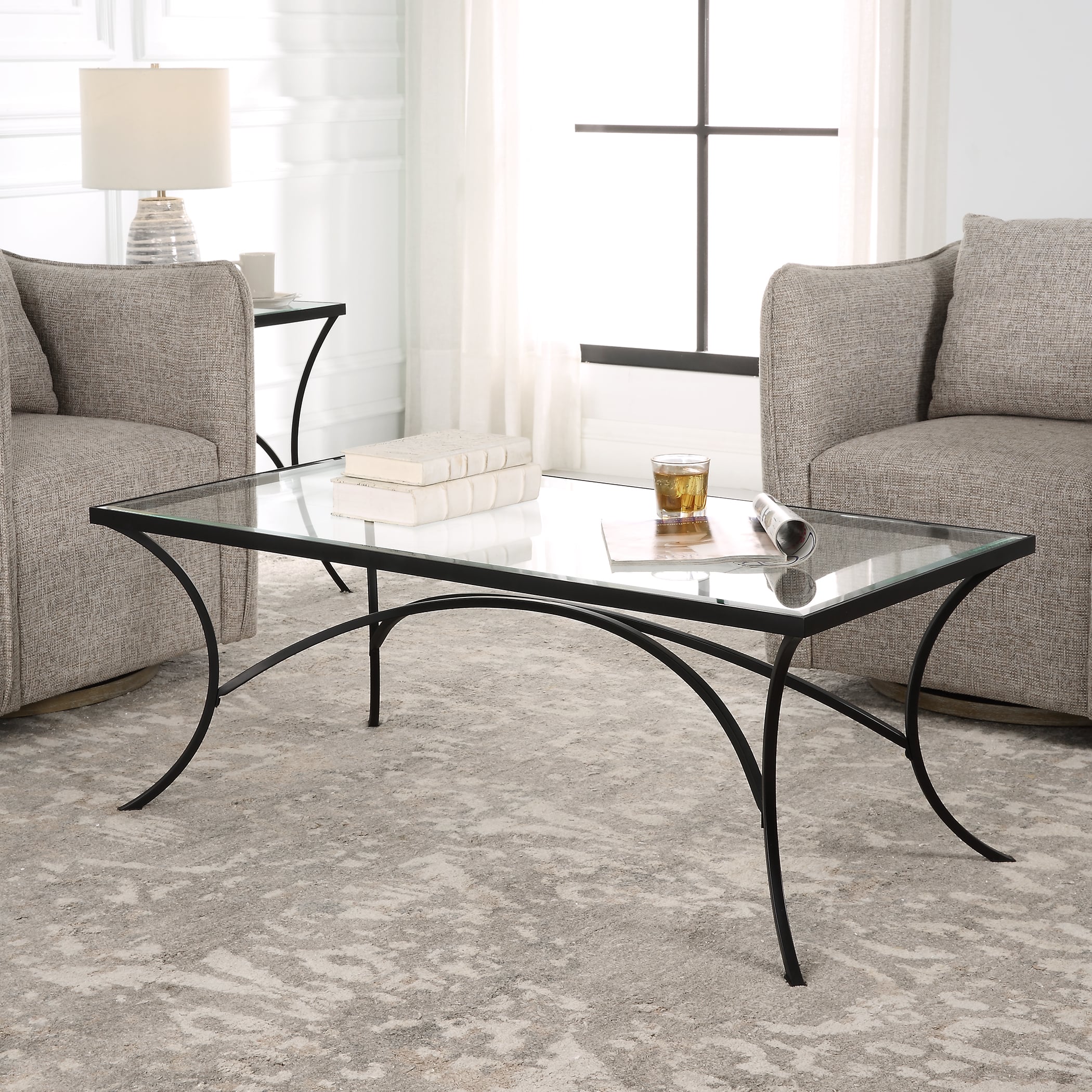 Uttermost Alayna Alayna Black Metal & Glass Coffee Table
