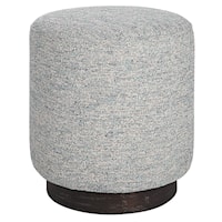 Contemporary Grey Tweed Round Ottoman with Oak Base