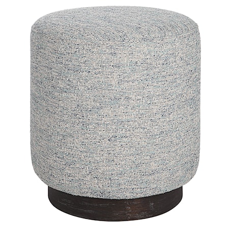 Grey Tweed Round Ottoman with Oak Base