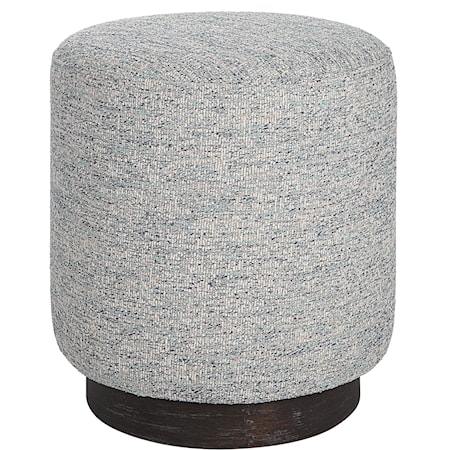 Grey Tweed Round Ottoman with Oak Base