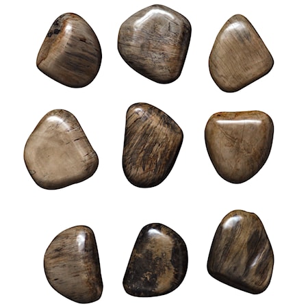 Pebbles Walnut Wood Wall Décor S/9