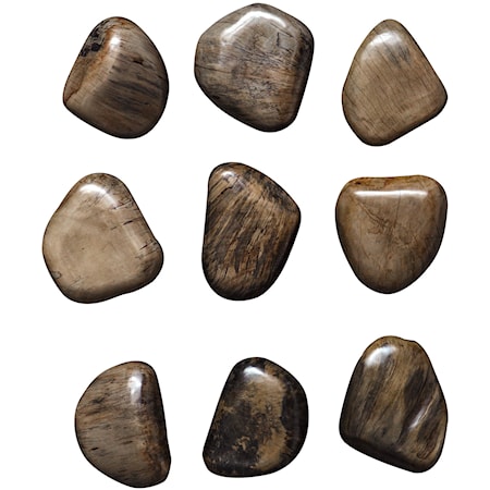 Pebbles Walnut Wood Wall Décor, S/9