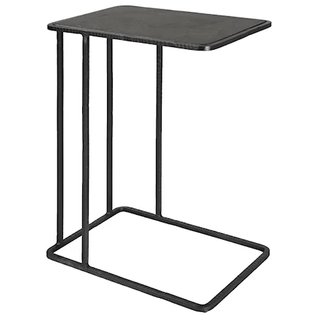 Industrial Iron Accent Table with Stone Top