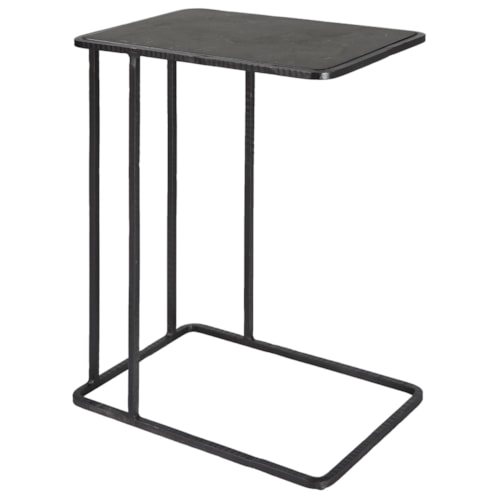 Industrial Iron Accent Table with Stone Top
