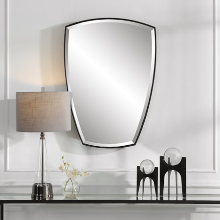 Curved Iron Mirror with Black Mirror Trim