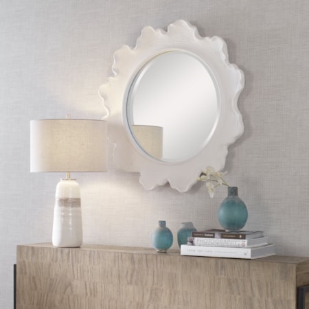 Sea Coral White Round Mirror