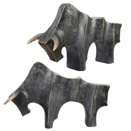 Regal Bull Bronze Sculptures Set/2