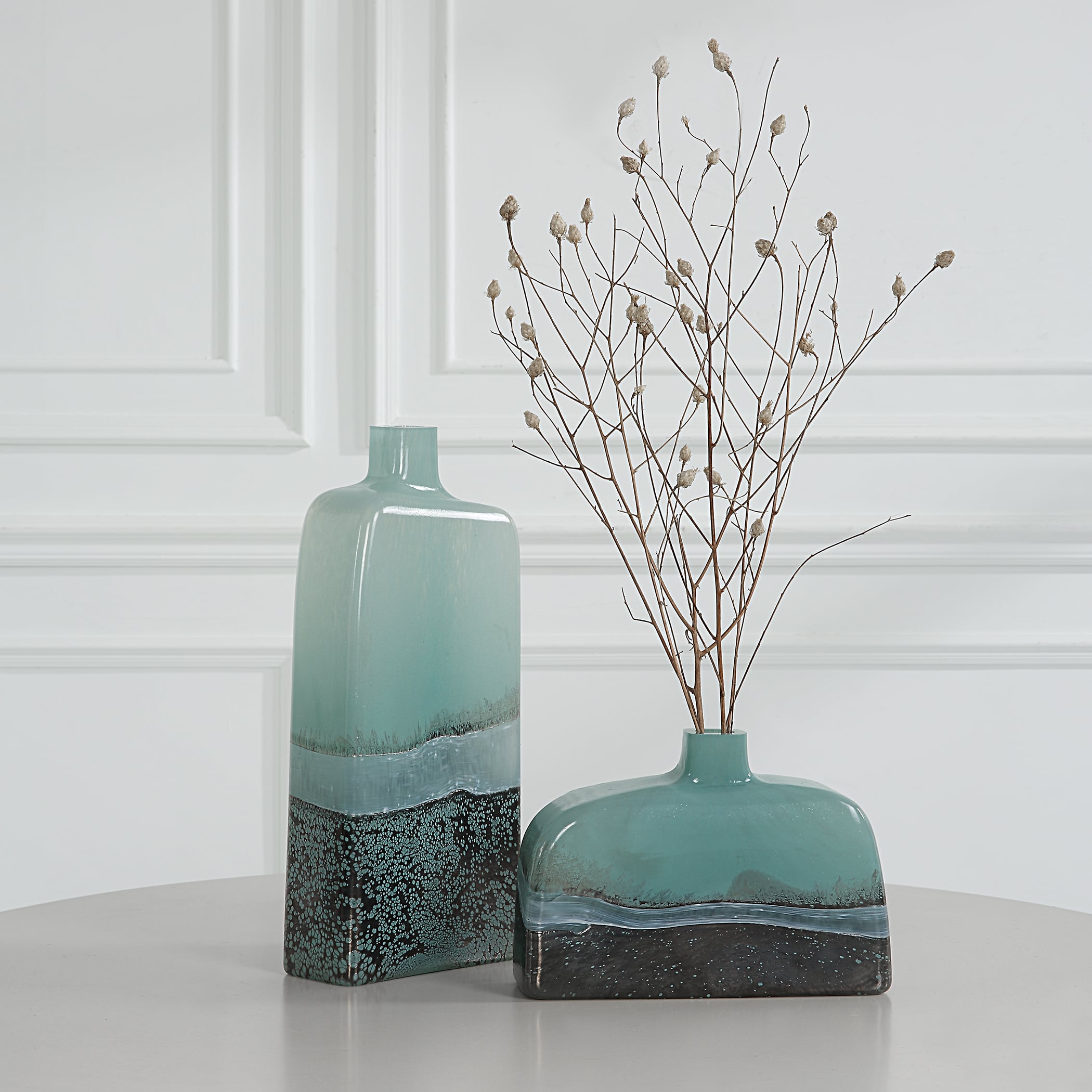 Fuze Aqua &amp; Bronze Vases Set Of 2