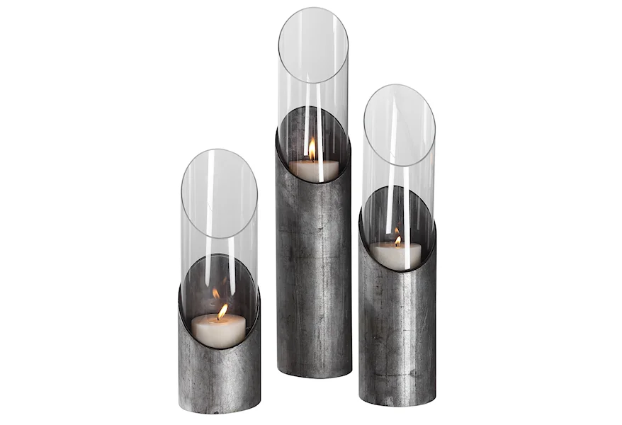 Accessories - Candle Holders Karter Iron & Glass Candleholders (Set of 3) by Uttermost at Michael Alan Furniture & Design