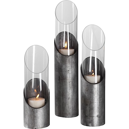 Karter Iron & Glass Candleholders (Set of 3)
