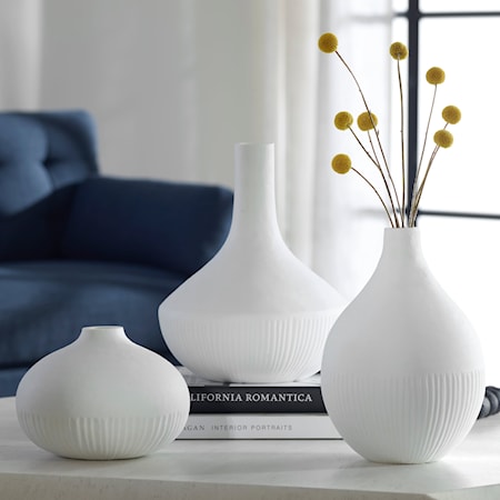 Satin White Vases- Set of 3