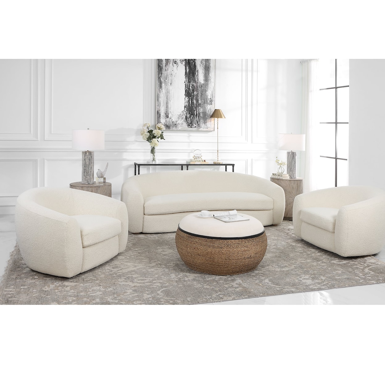 Uttermost Capra Upholstered Faux Shearling Sofa