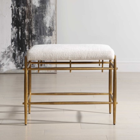 Karleen Plush White Small Brass Bench