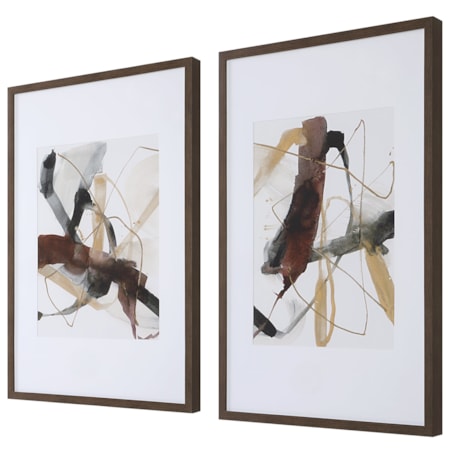 Burgundy Interjection Abstract Prints Set/2