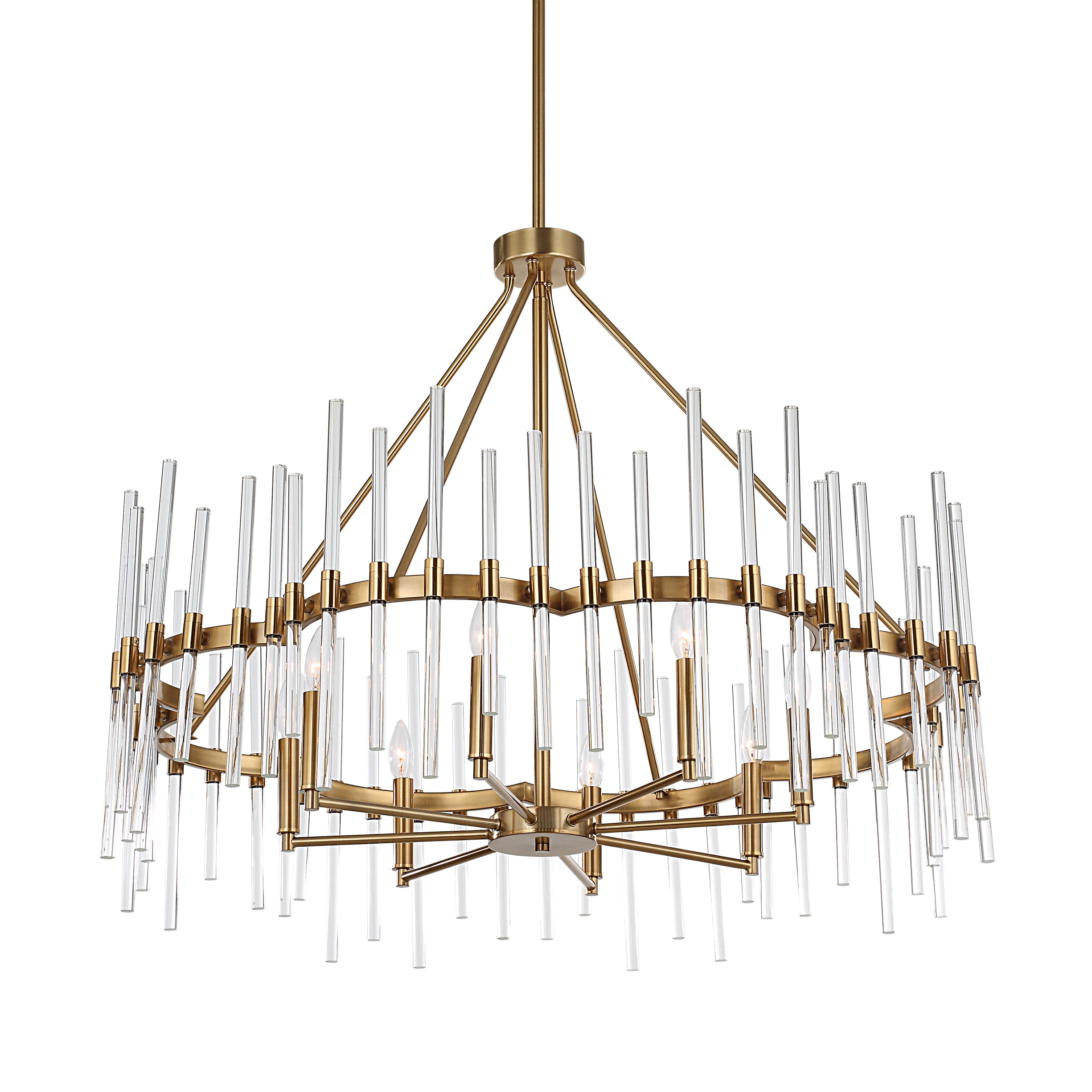 Crystal Stick 8 Light Brass Chandelier