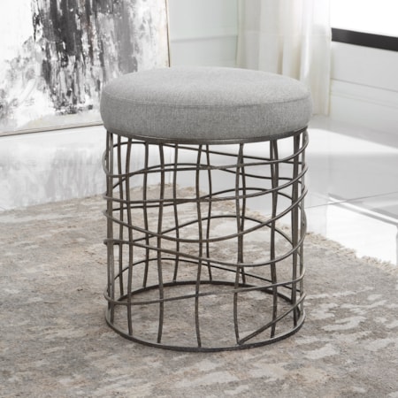 Round Accent Stool with Upholstered Seat