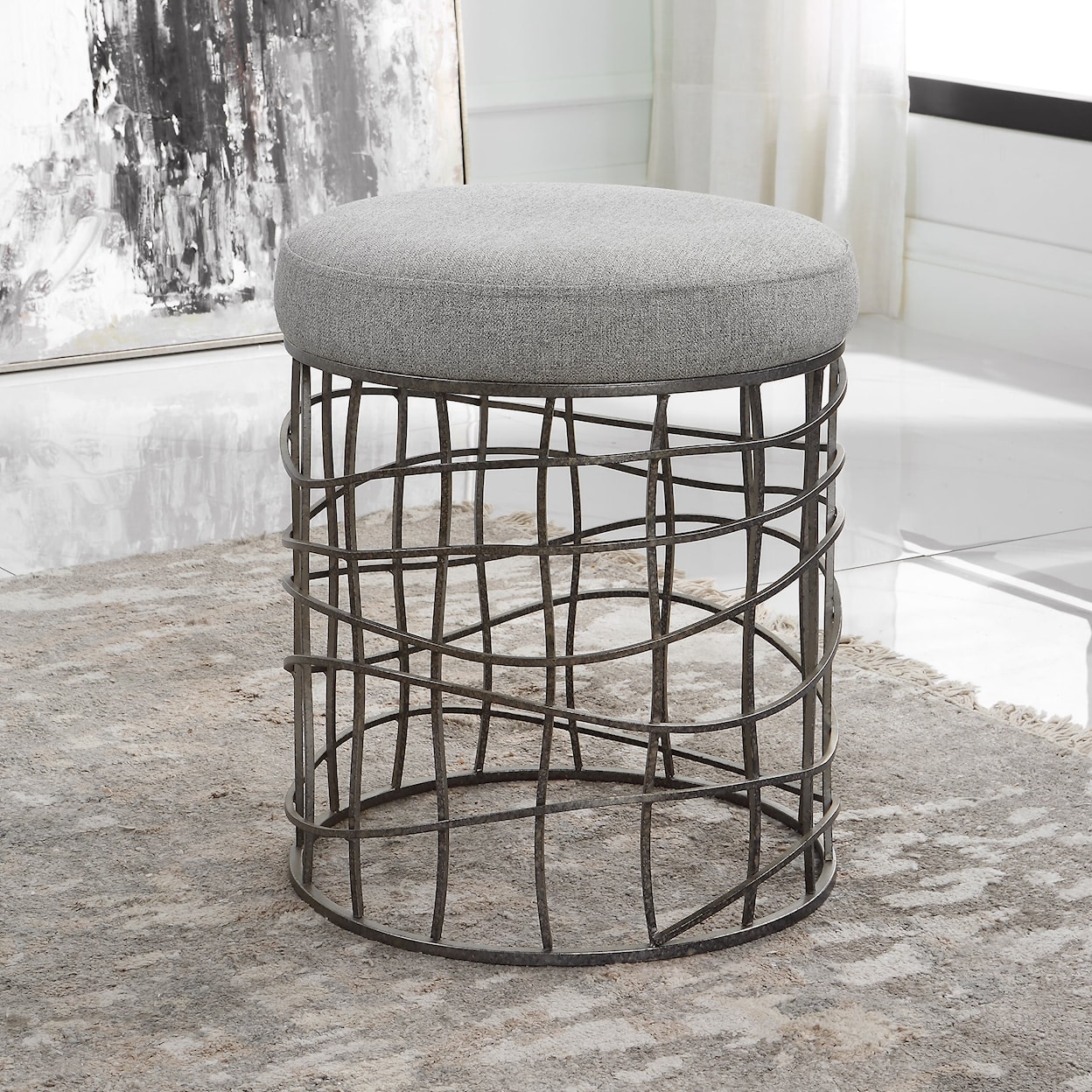 Uttermost Carnival Round Accent Stool with Upholstered Seat