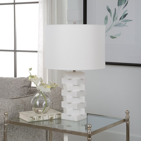 Ascent White Geometric Table Lamp