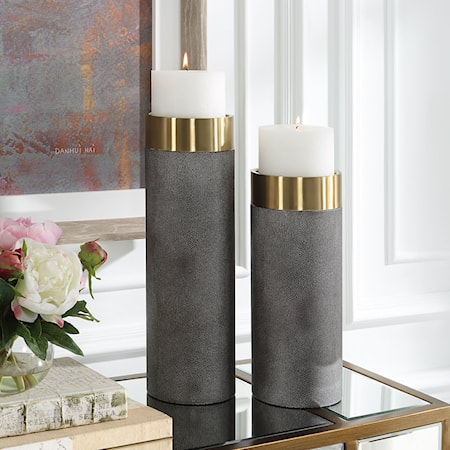 Faux Shagreen Candleholders- Set of 2