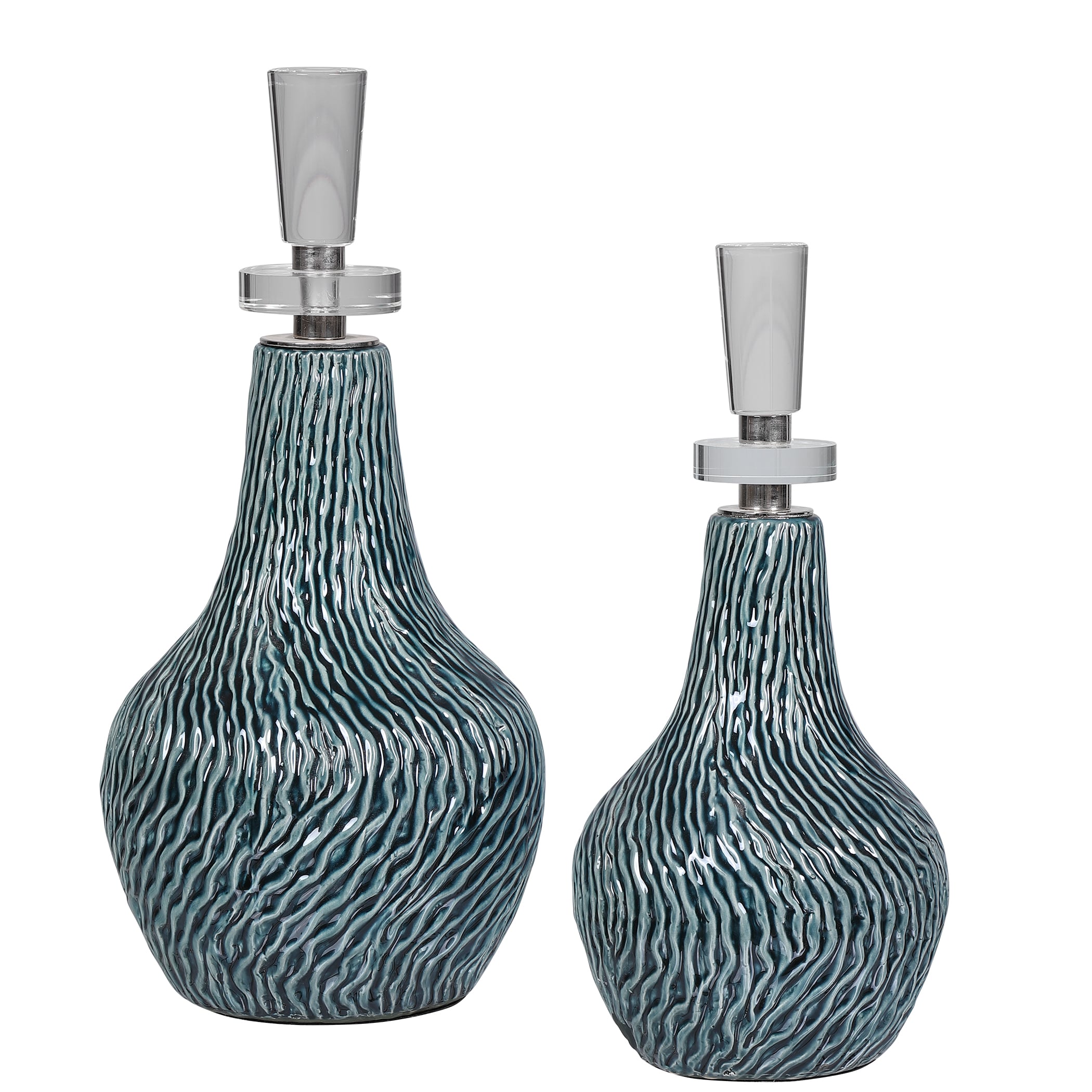 Almera Dark Teal Bottles S/2
