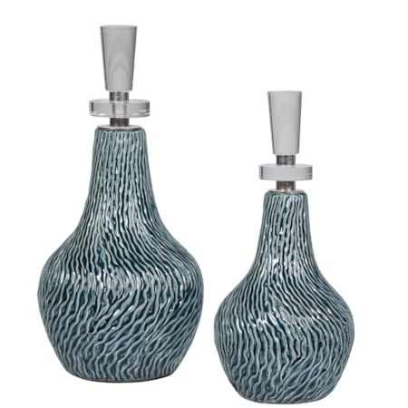 Almera Dark Teal Bottles S/2