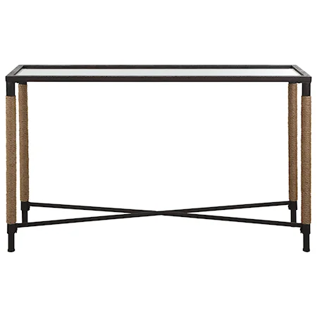 Coastal Console Table with Glass Top