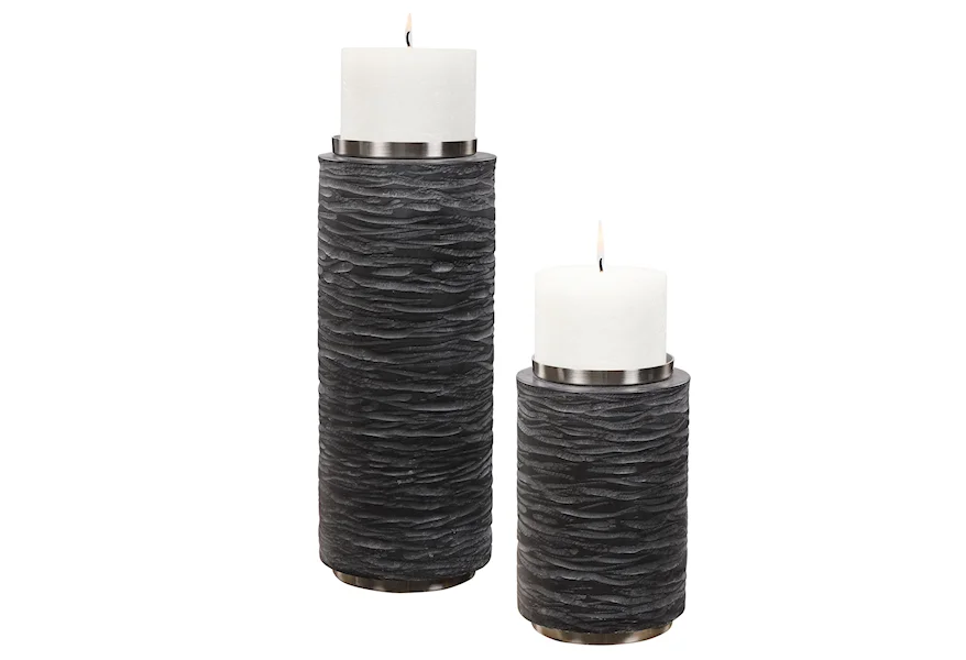 Accessories - Candle Holders Stone Gray Candleholders, S/2 by Uttermost at Wayside Furniture & Mattress