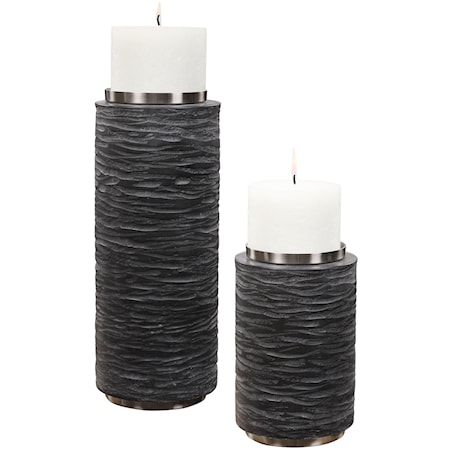 Stone Gray Candleholders, Set of 2