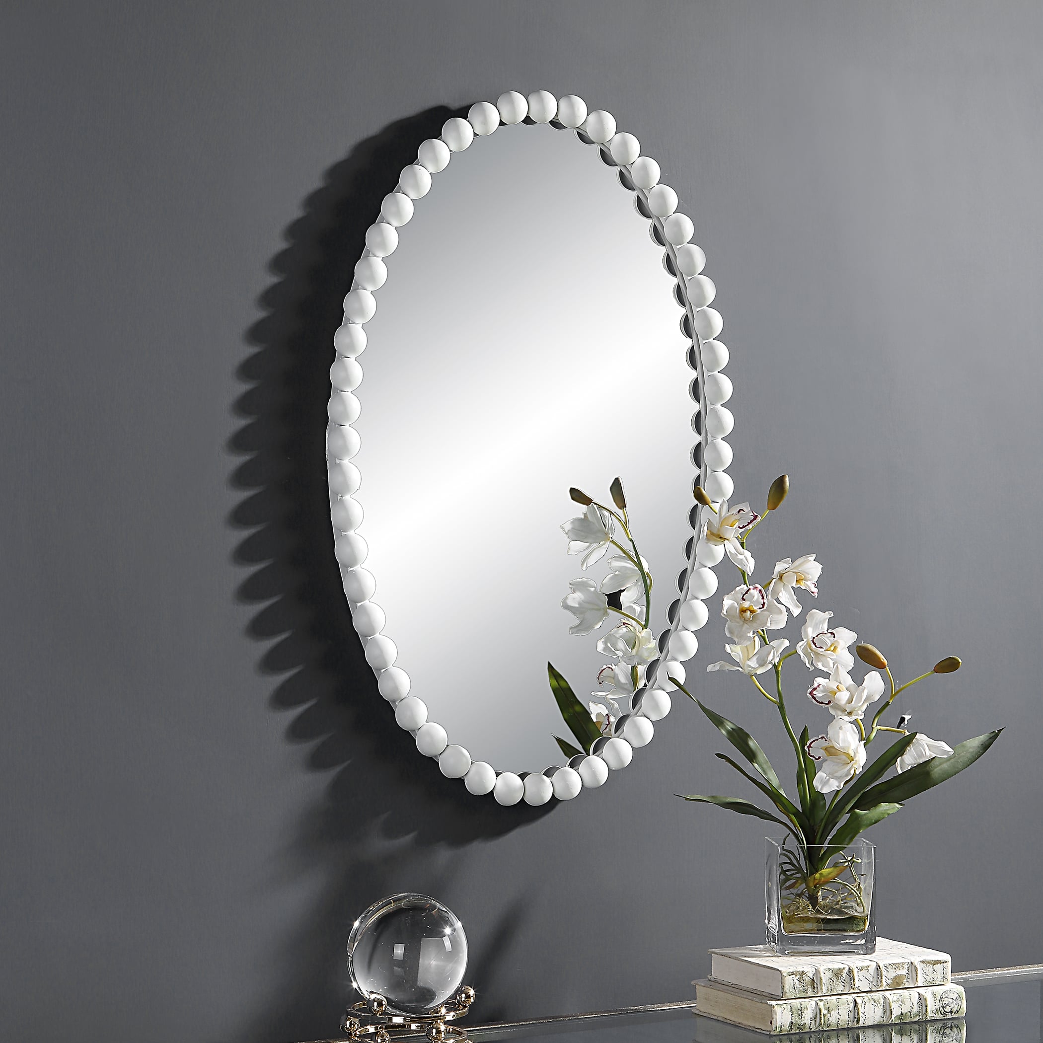 Uttermost Serna Oval Wall Mirror with White Mirror Trim