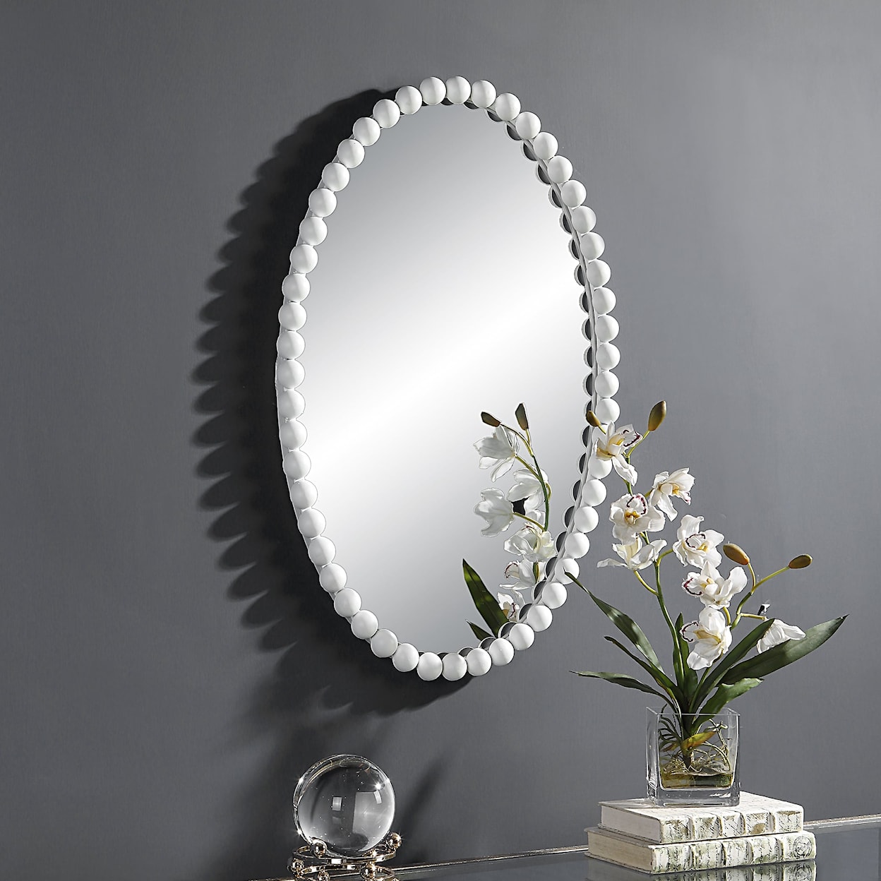 Uttermost Serna Oval Wall Mirror with White Mirror Trim