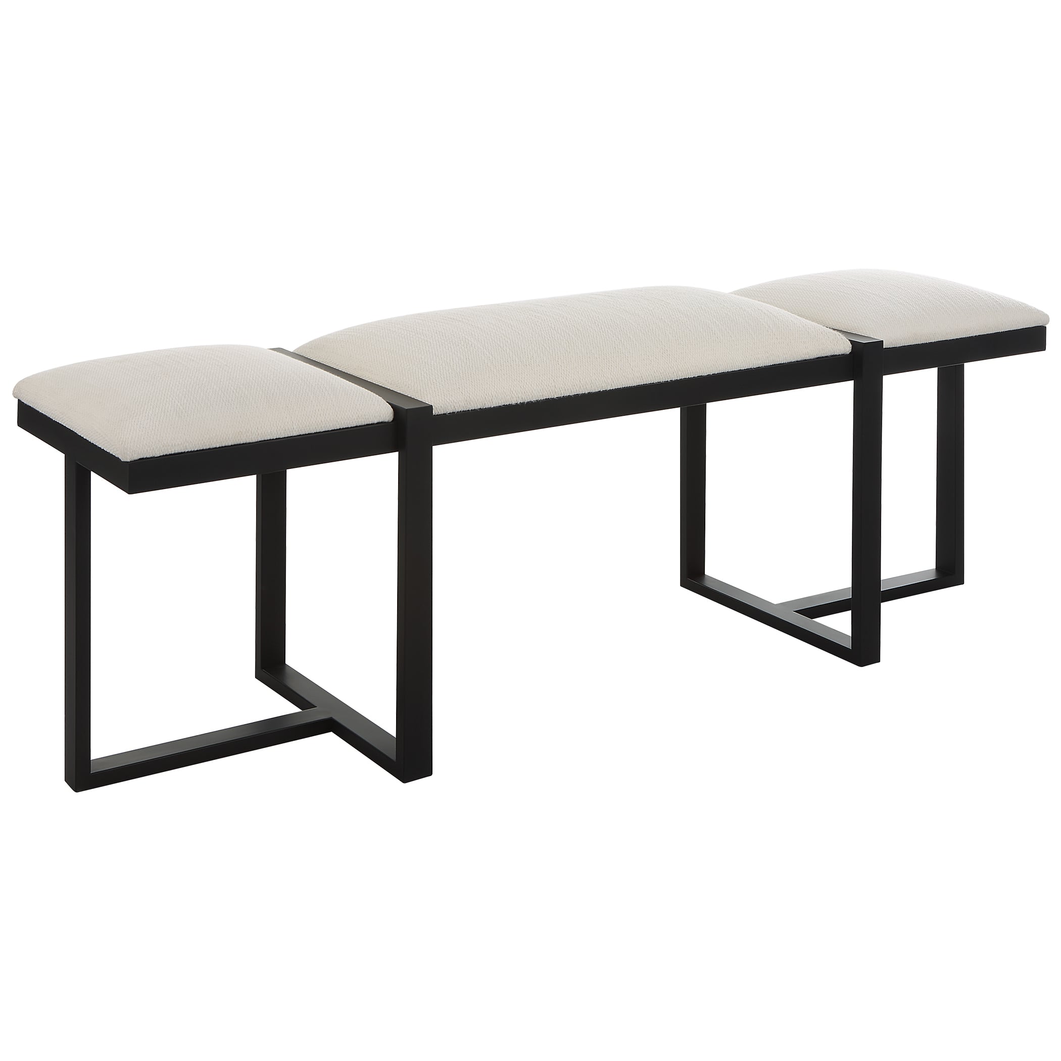 Upholstered Bench with Black Metal Frame