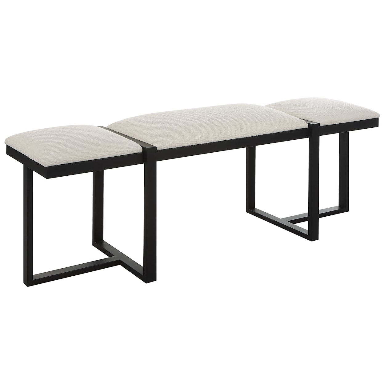 Uttermost Triple Cloud Upholstered Bench with Black Metal Frame