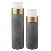 Gray Faux Shagreen Candleholders- Set of 2