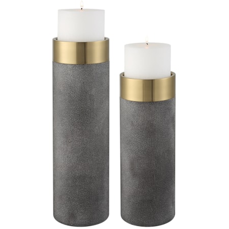 Faux Shagreen Candleholders- Set of 2