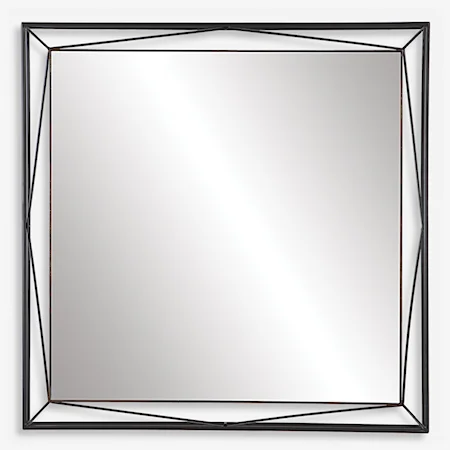 Modern Square Mirror with Angular Metal Frame