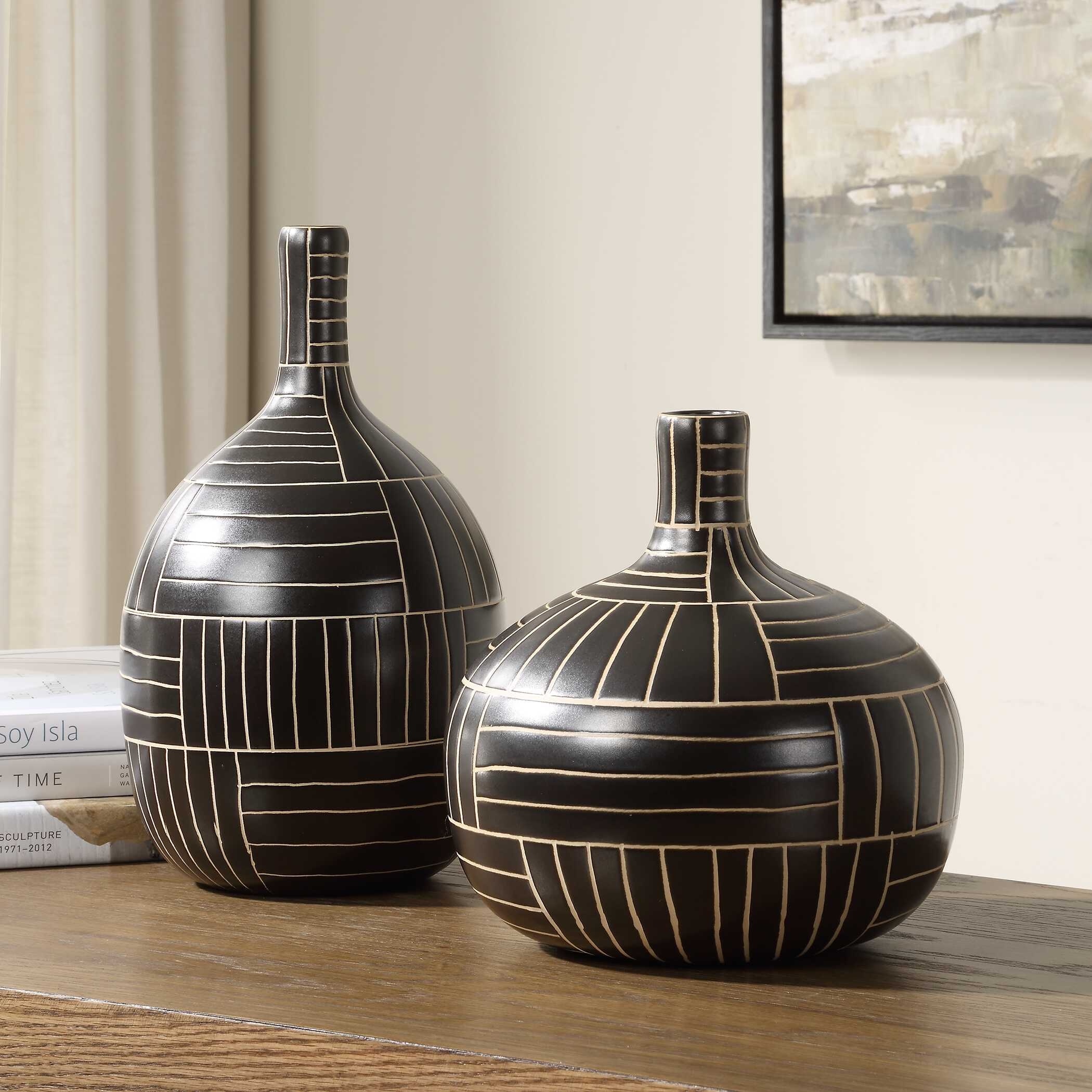 Graphite Stride Geometric Vases