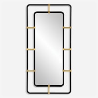 Industrial Mirror with Brushed Brass Accents
