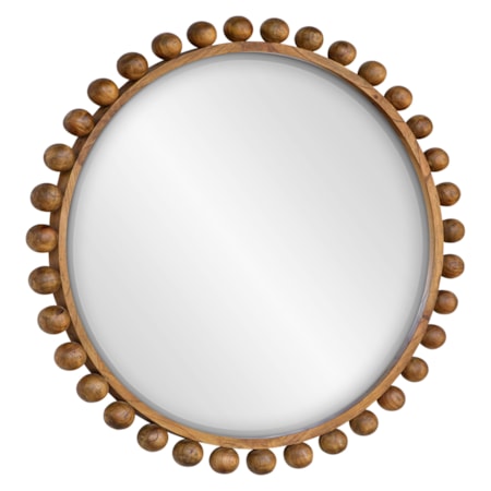 Cyra Wood Beaded Round Mirror