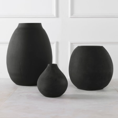 Hearth Matte Black Vases Set/3