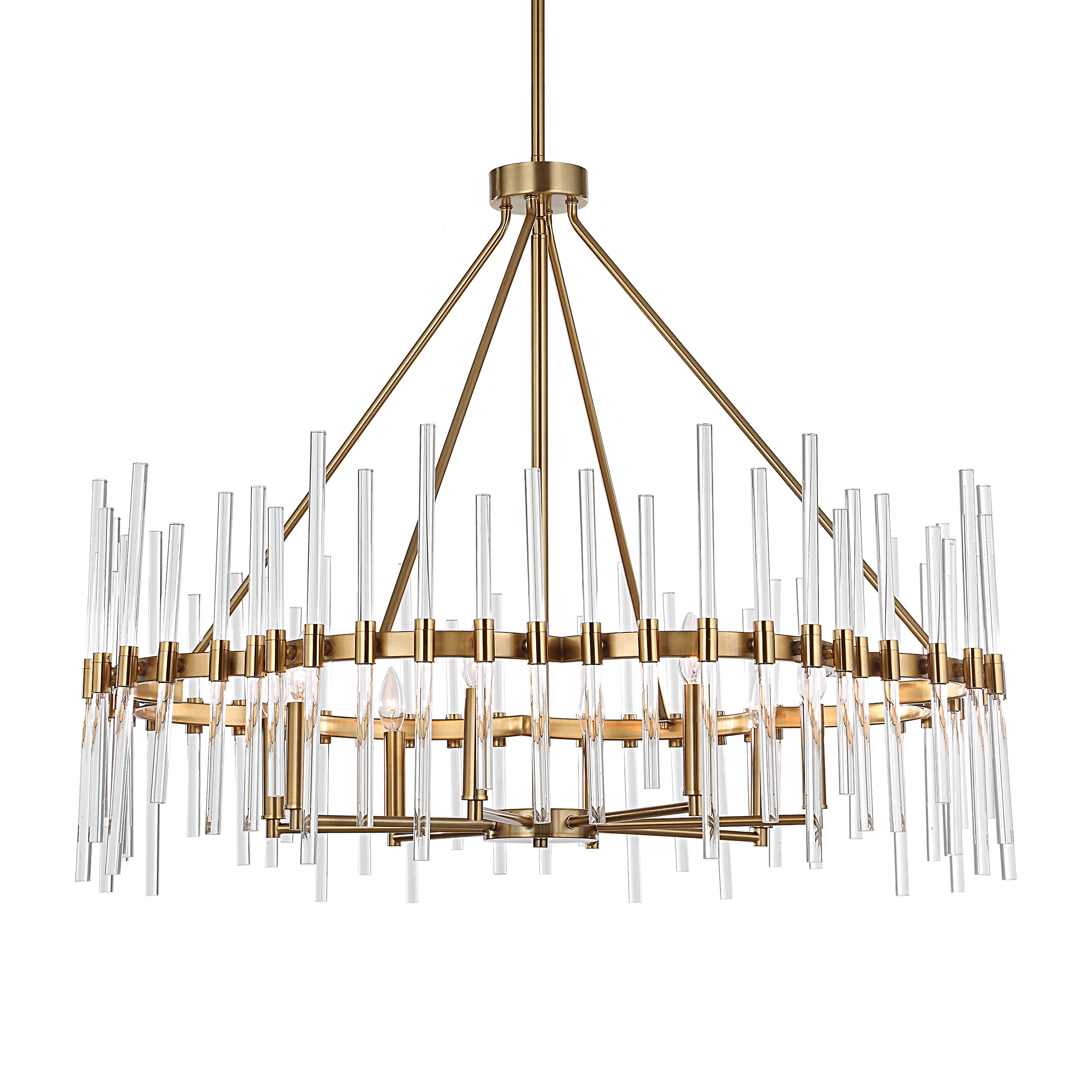 Crystal Stick 8 Light Brass Chandelier
