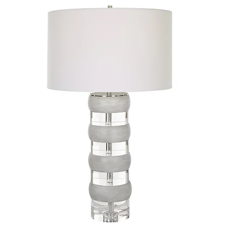 Contemporary Crystal and Wood Table Lamp with White Shade