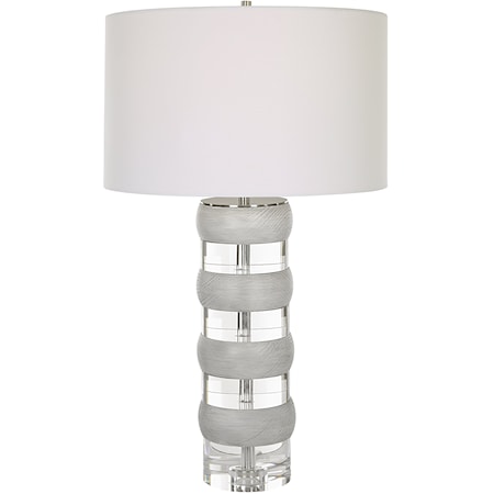 Crystal and Wood Table Lamp with White Shade