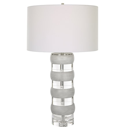 Crystal and Wood Table Lamp with White Shade