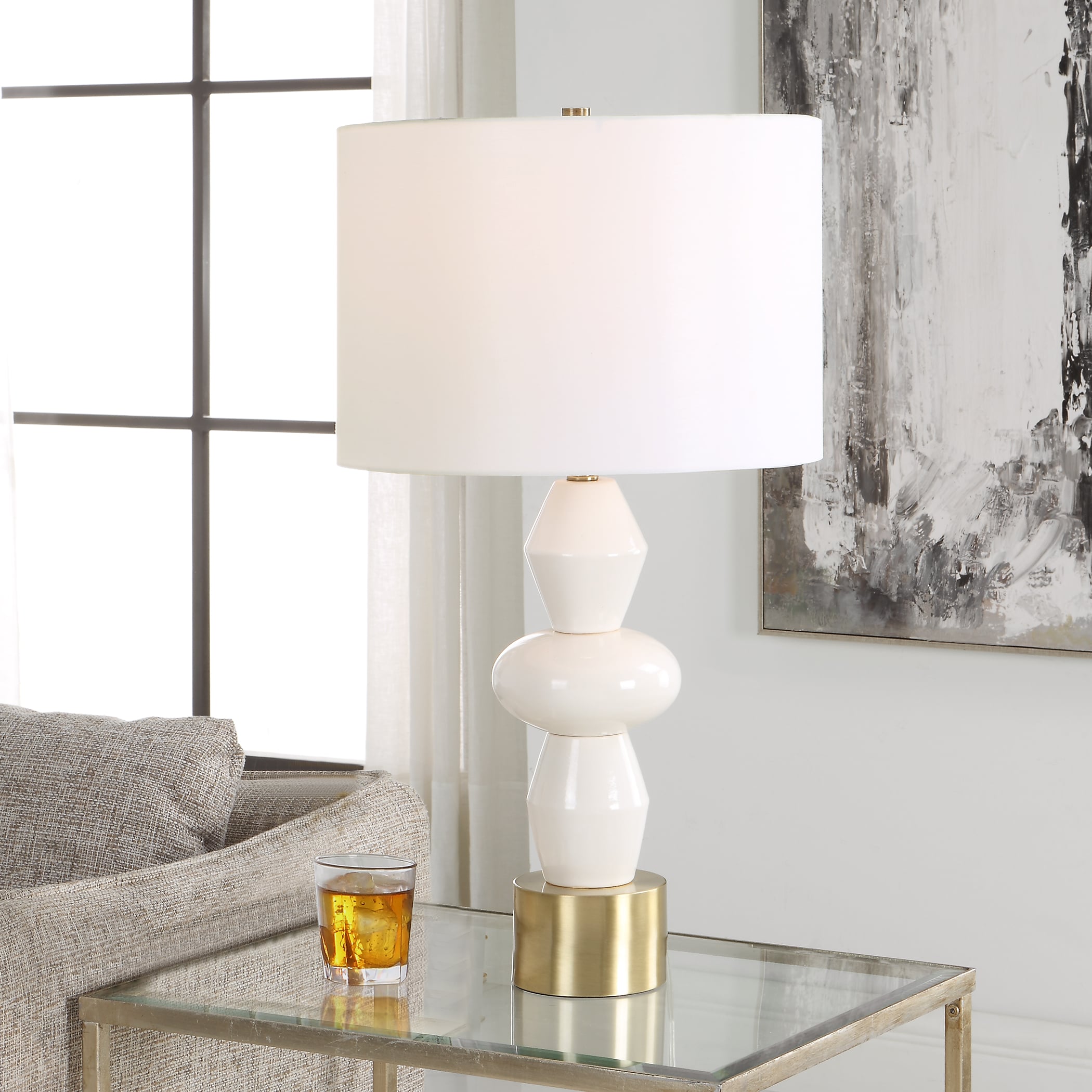 Table Lamp with Gold and Ivory Base