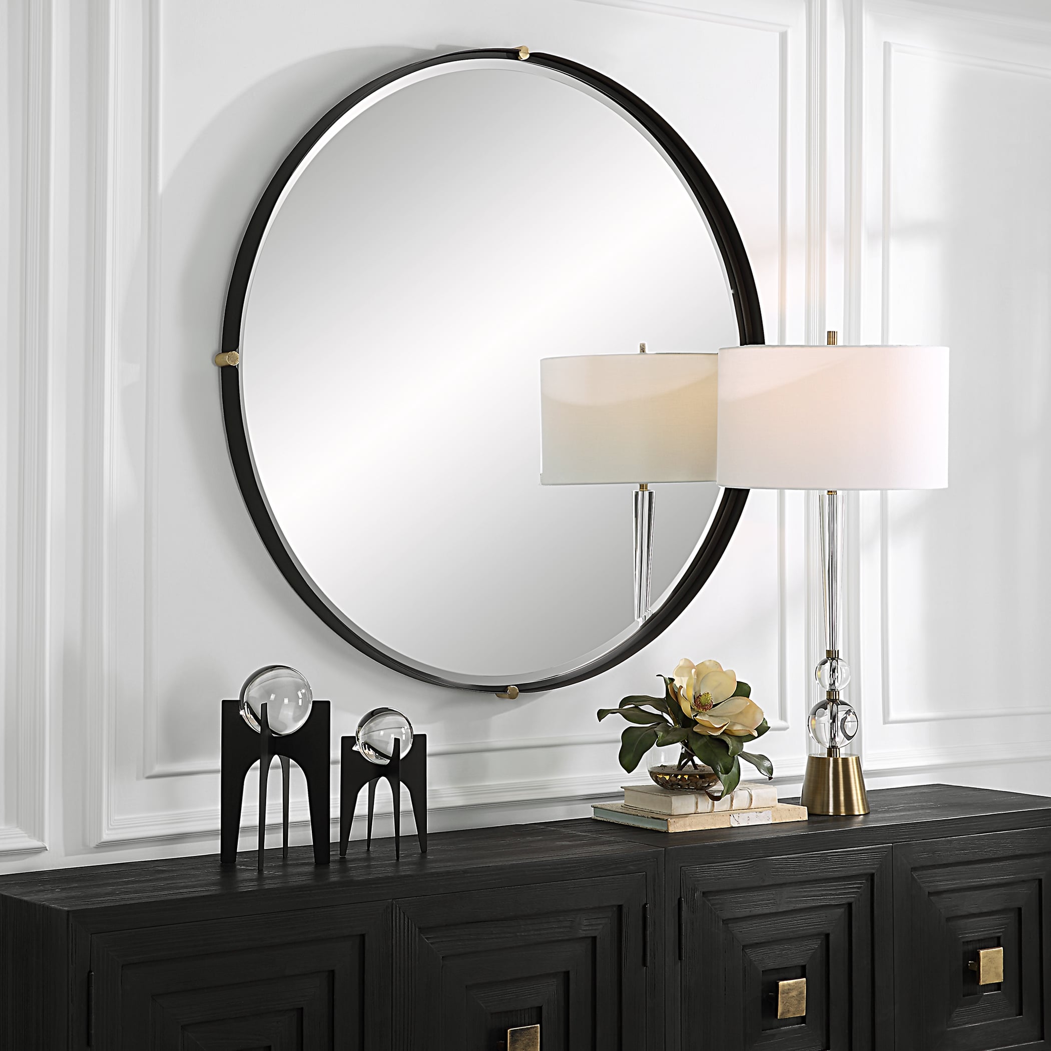 Uttermost Bonded Bonded Round Black Mirror